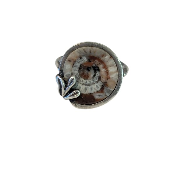 Vintage Nautilus Ammonite Fossil Shell Ring Sterling Silver Leaf Boho Unique - Picture 1 of 8